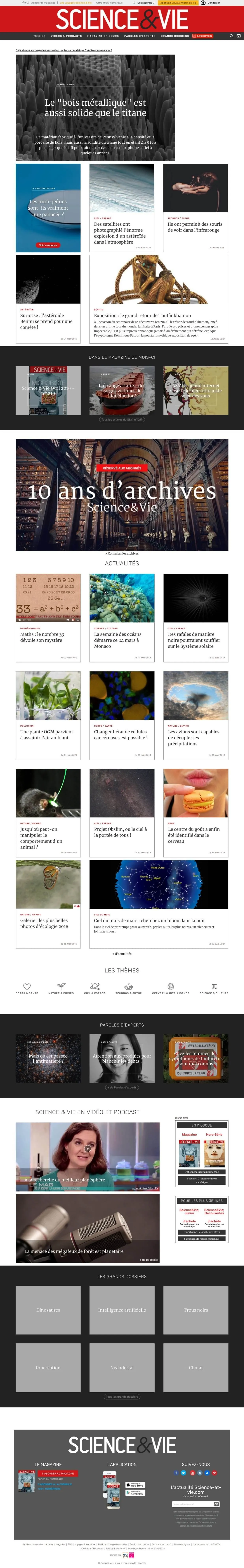 Science & Vie - ancienne page d'accueil